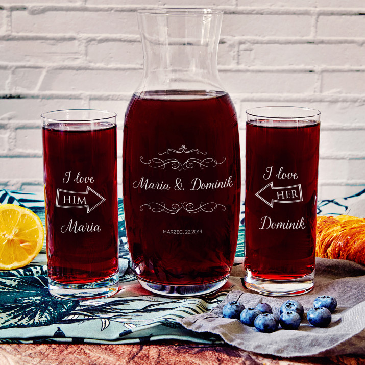 We love each other - Zestaw grawerowana karafka i dwie szklanki